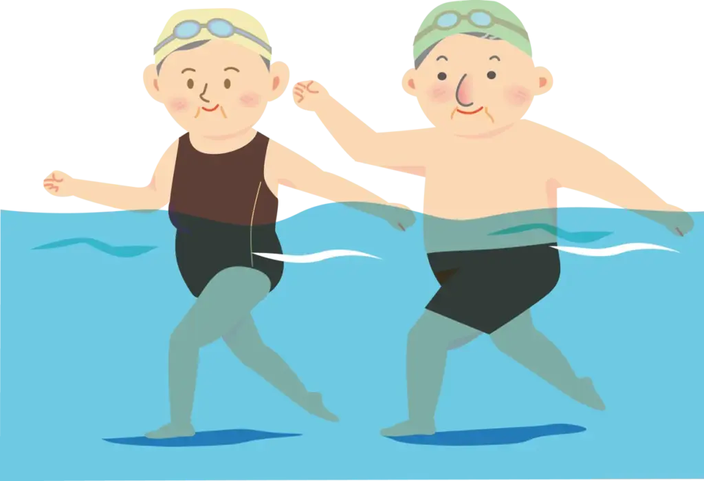 60代初心者がスイミングスクールの体験レッスンを受講している様子