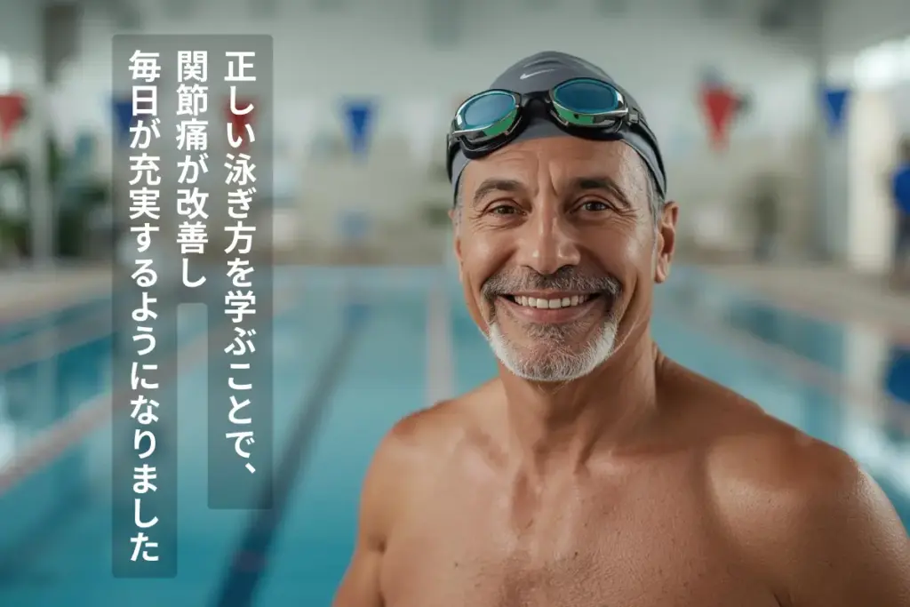正しい泳ぎ方を学ぶことで、関節痛が改善し毎日が充実するようになりました